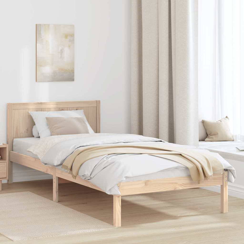 Bed Frame Brown Solid Pine wood Length Natural