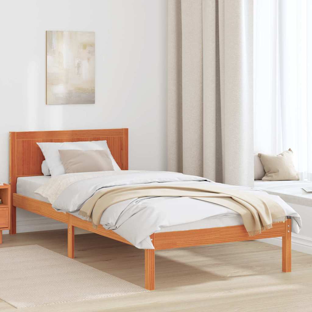 Bed Frame Brown Solid Pine wood Length 190 cm Wax brown 75 cm