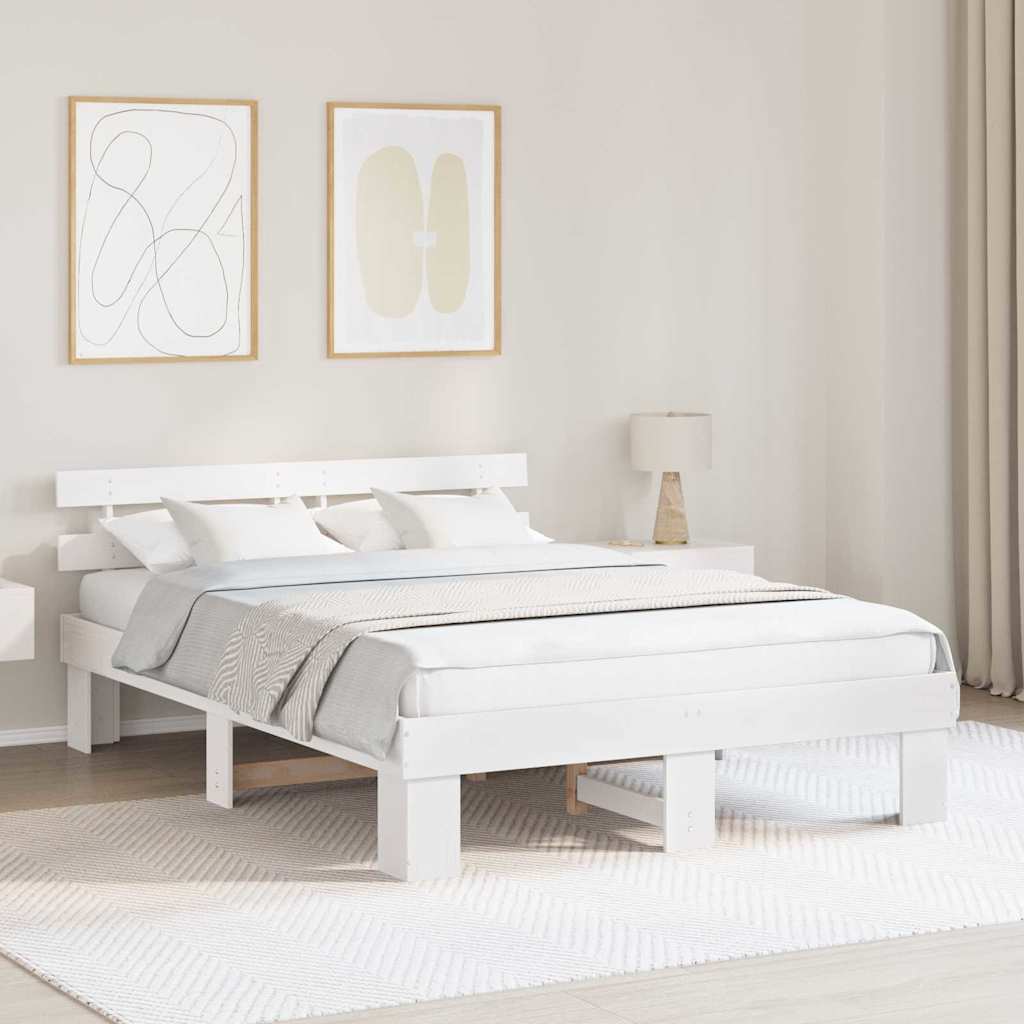 Bed Frame with Headboard Solid Pine Wood Length 200 cm White 140 cm