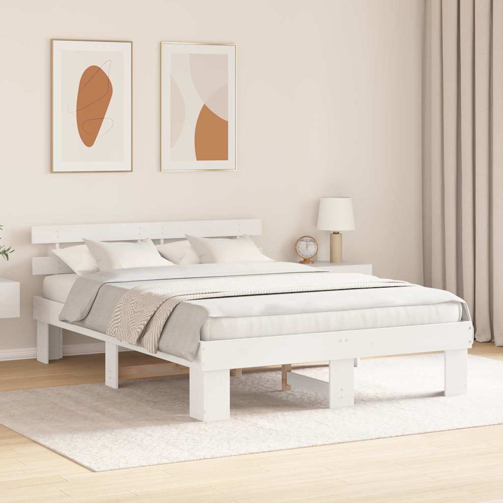 Bed Frame with Headboard Solid Pine Wood Length 200 cm White 140 cm