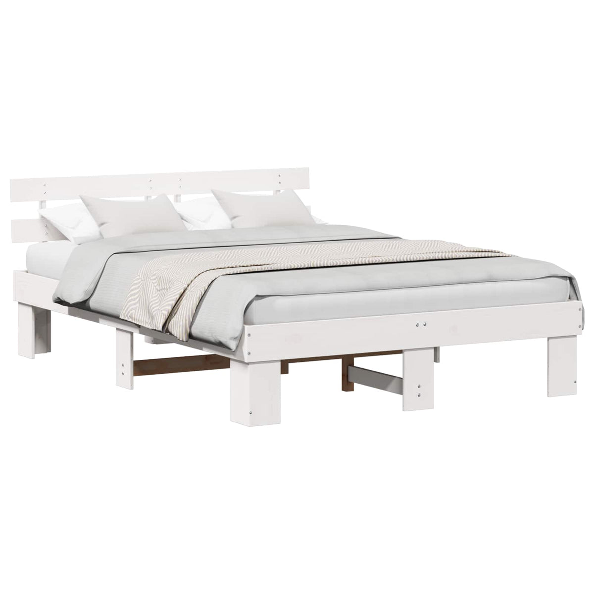 Bed Frame with Headboard Solid Pine Wood Length 200 cm White 140 cm
