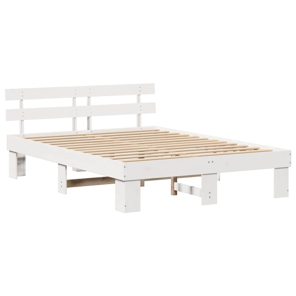 Bed Frame with Headboard Solid Pine Wood Length 200 cm White 140 cm