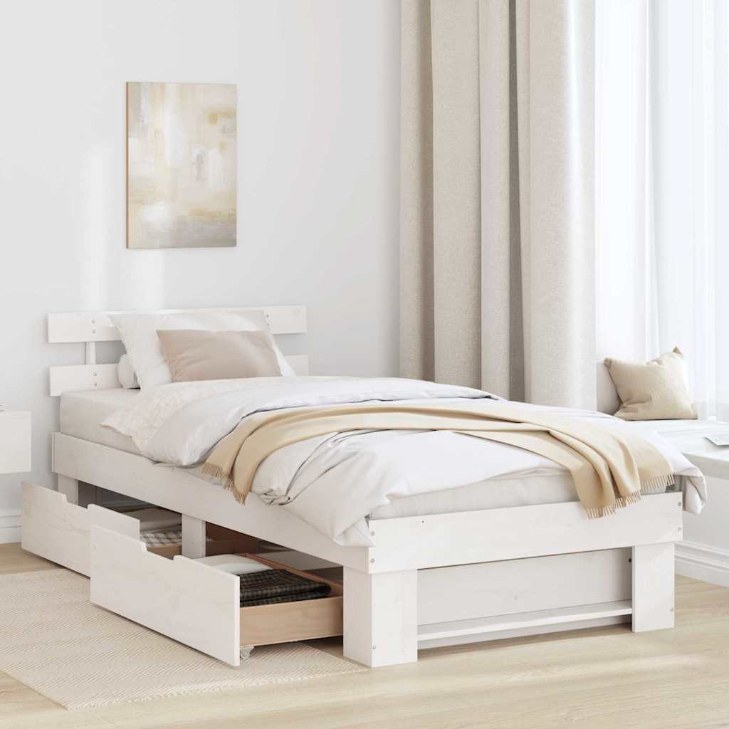 Bed Frame with Headboard Solid Pine Wood Length 200 cm White 90 cm