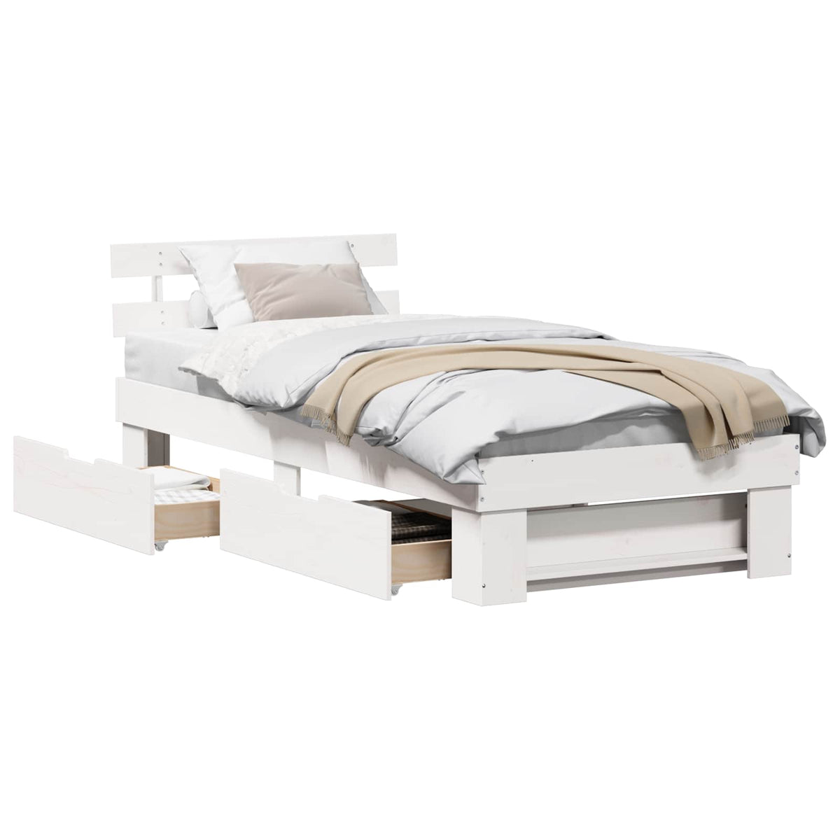 Bed Frame with Headboard Solid Pine Wood Length 200 cm White 90 cm