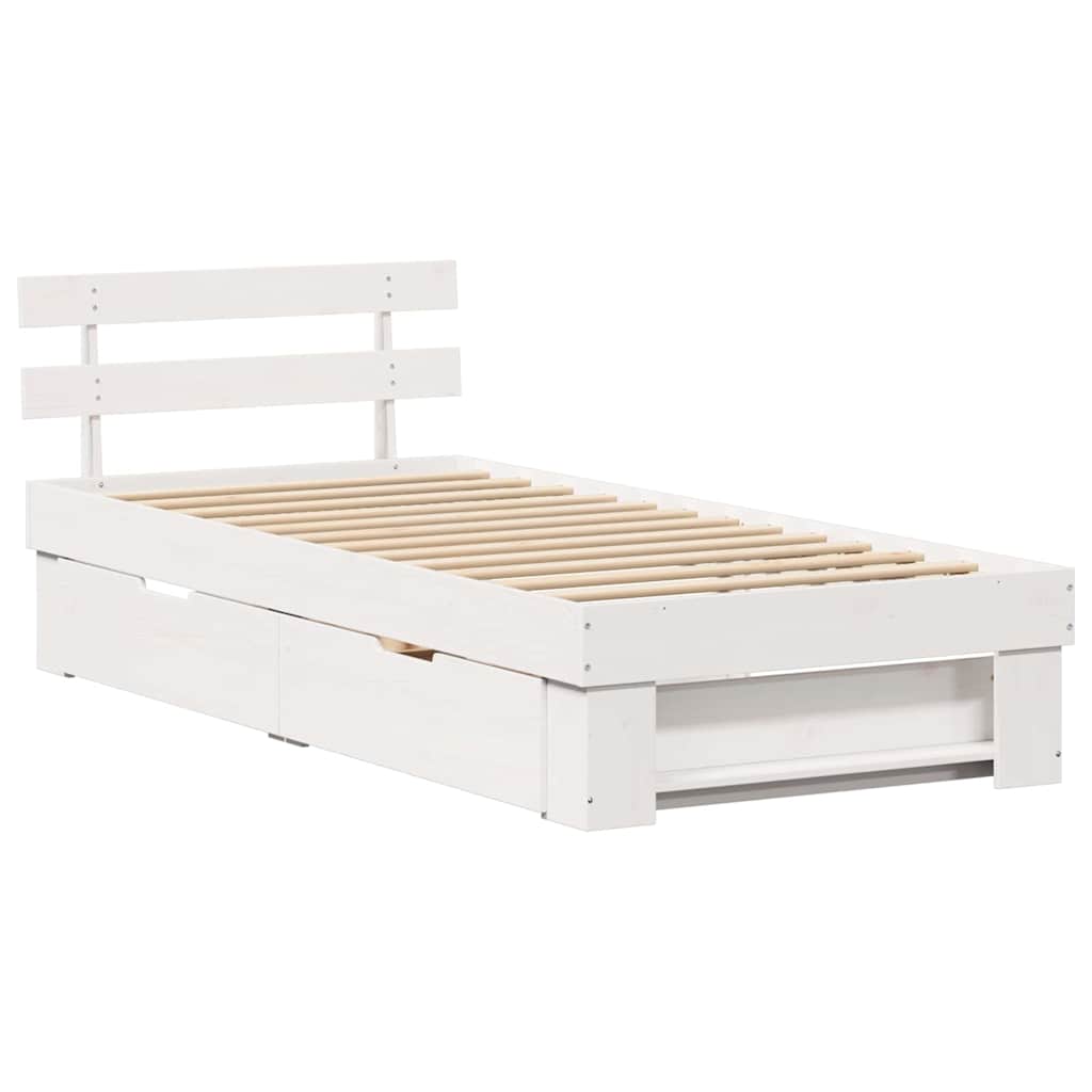 Bed Frame with Headboard Solid Pine Wood Length 200 cm White 90 cm