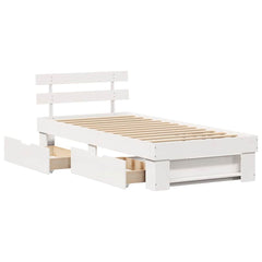 Bed Frame with Headboard Solid Pine Wood Length 200 cm White 90 cm