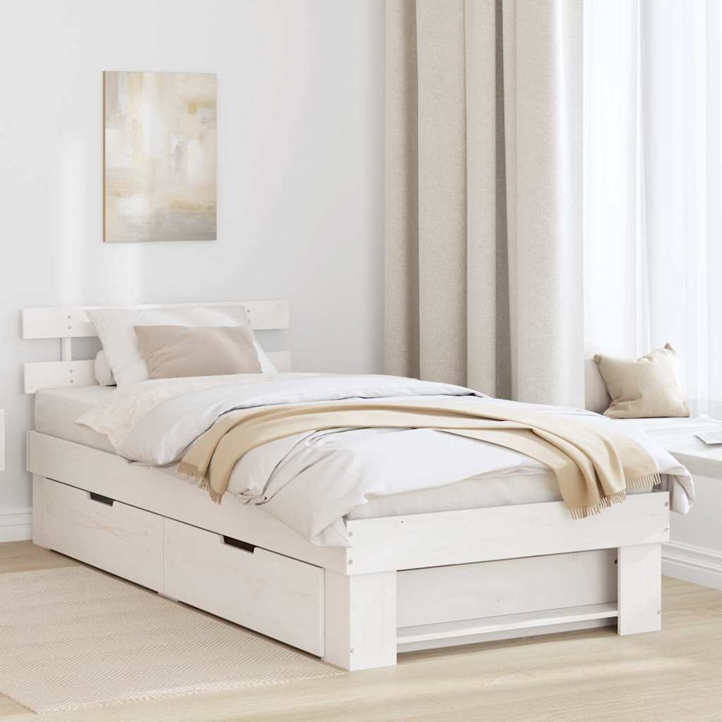 Bed Frame Headboard Solid Pine Wood Length White