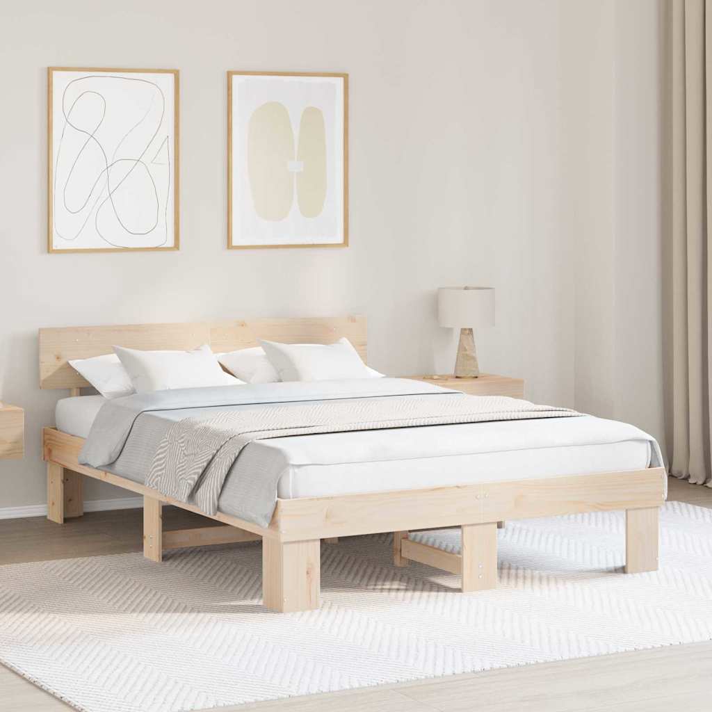 Bed Frame with Headboard Solid Pine Wood Length 200 cm Natural 140 cm