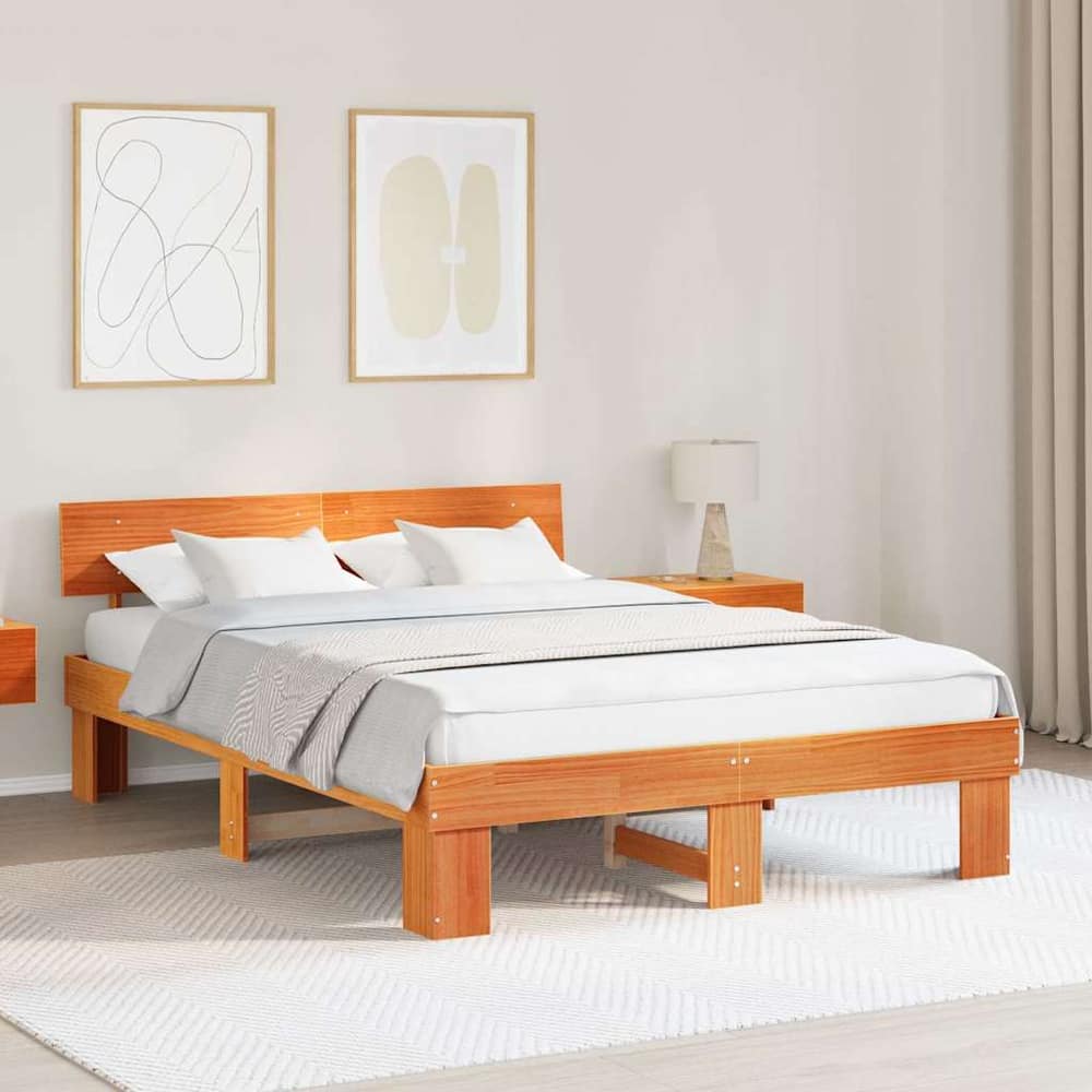Bed Frame Headboard Solid Pine Wood Length Wax Brown