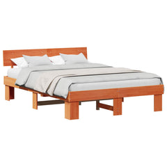 Bed Frame with Headboard Solid Pine Wood Length 200 cm Wax Brown 140 cm