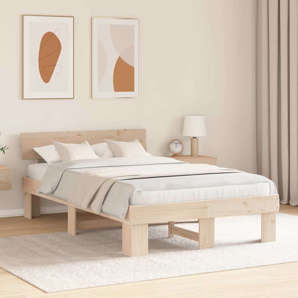 Bed Frame with Headboard Solid Pine Wood Length 190 cm Natural 140 cm