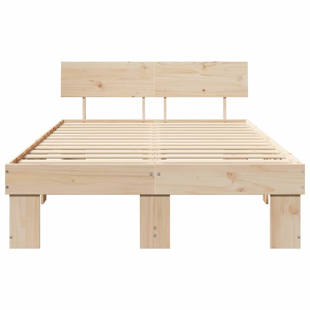 Bed Frame with Headboard Solid Pine Wood Length 190 cm Natural 140 cm