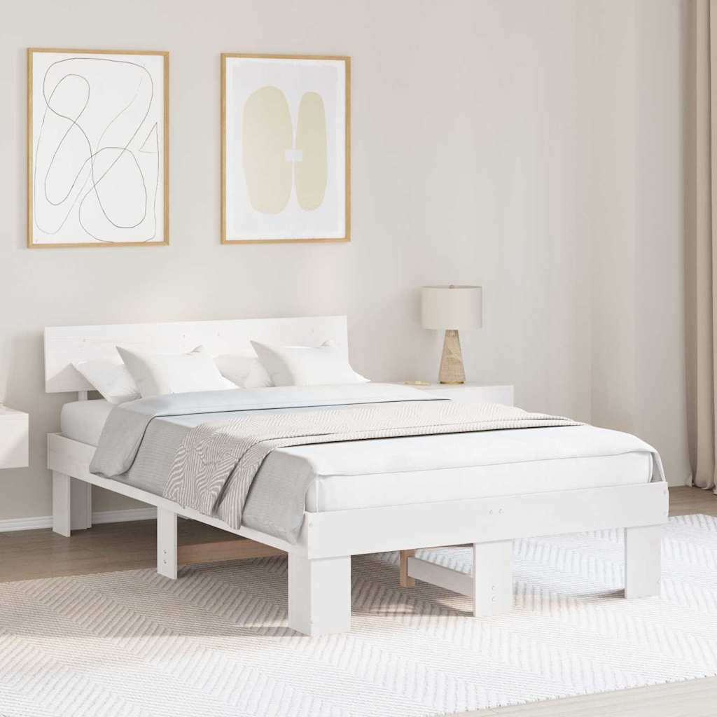Bed Frame Headboard Solid Pine Wood Length White