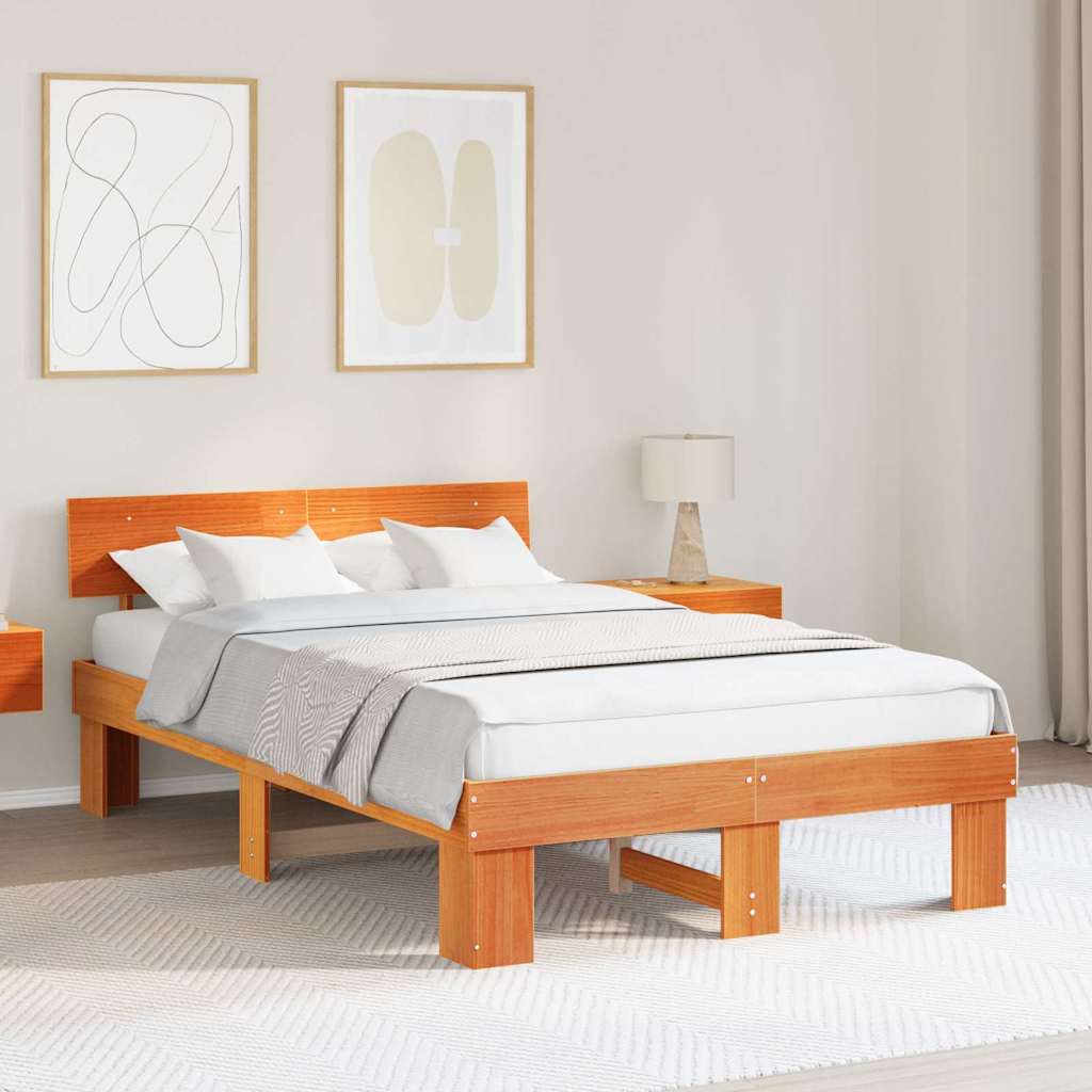 Bed Frame Headboard Solid Pine Wood Length Wax brown