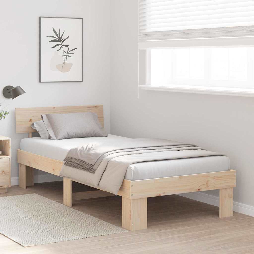 Bed Frame with Headboard Solid Pine Wood Length 200 cm Natural 90 cm