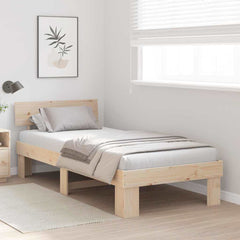Bed Frame with Headboard Solid Pine Wood Length 200 cm Natural 90 cm