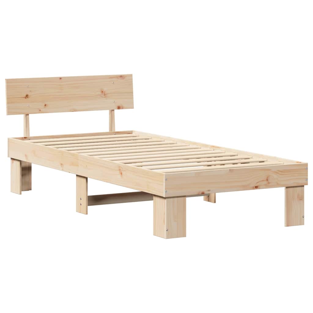 Bed Frame with Headboard Solid Pine Wood Length 200 cm Natural 90 cm