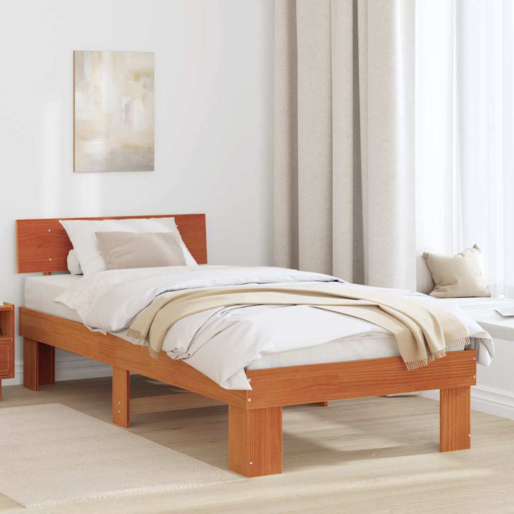 Bed Frame Headboard Solid Pine Wood Length Wax brown