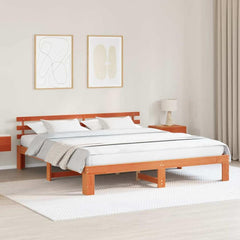 Bed Frame Headboard Solid Pine Wood Length Wax Brown