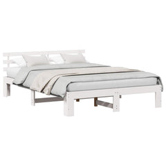 Bed Frame with Headboard Solid Pine Wood Length 200 cm White 140 cm