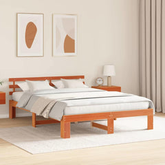 Bed Frame with Headboard Solid Pine Wood Length 200 cm Wax Brown 140 cm