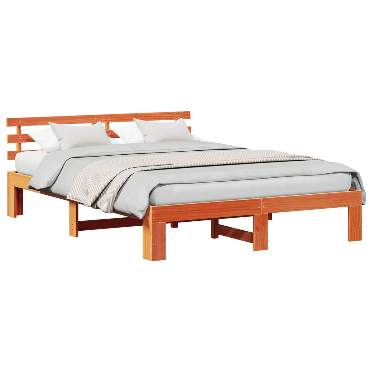 Bed Frame with Headboard Solid Pine Wood Length 200 cm Wax Brown 140 cm