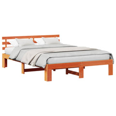 Bed Frame with Headboard Solid Pine Wood Length 200 cm Wax Brown 140 cm