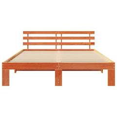 Bed Frame with Headboard Solid Pine Wood Length 200 cm Wax Brown 140 cm