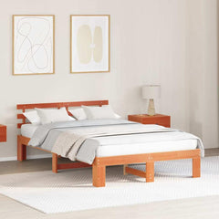 Bed Frame Headboard Solid Pine Wood Length Wax brown