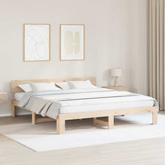 Bed Frame with Headboard Solid Pine Wood Length 200 cm Natural 200 cm