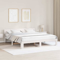 Bed Frame with Headboard Solid Pine Wood Length 200 cm White 200 cm
