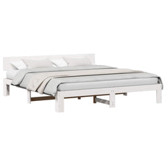 Bed Frame with Headboard Solid Pine Wood Length 200 cm White 180 cm