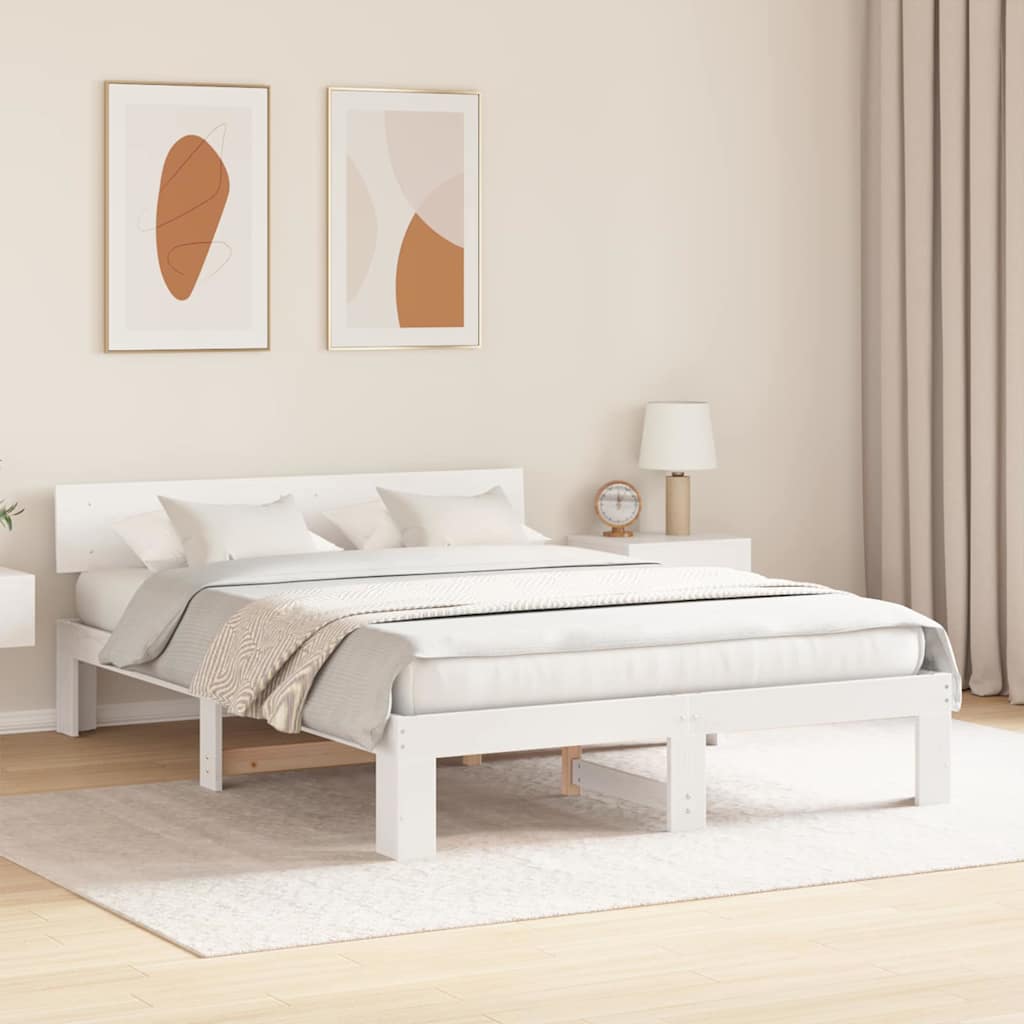 Bed Frame with Headboard Solid Pine Wood Length 200 cm White 140 cm