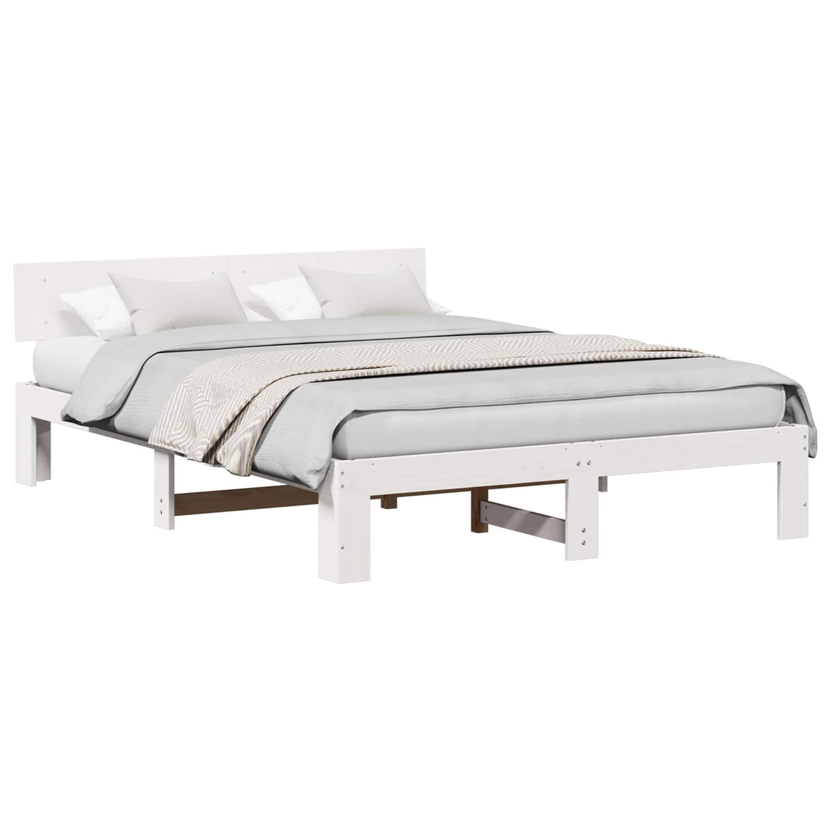 Bed Frame with Headboard Solid Pine Wood Length 200 cm White 140 cm