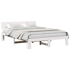 Bed Frame with Headboard Solid Pine Wood Length 200 cm White 140 cm