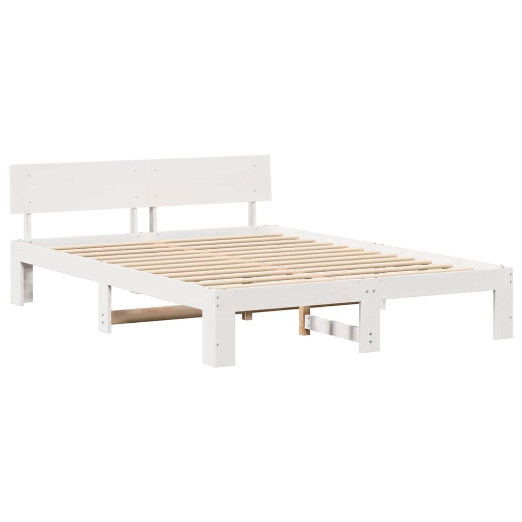 Bed Frame with Headboard Solid Pine Wood Length 200 cm White 140 cm