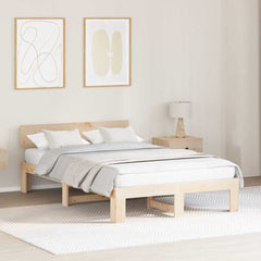 Bed Frame with Headboard Solid Pine Wood Length 200 cm Natural 120 cm