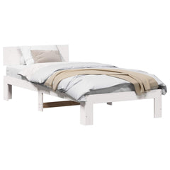 Bed Frame with Headboard Solid Pine Wood Length 200 cm White 90 cm