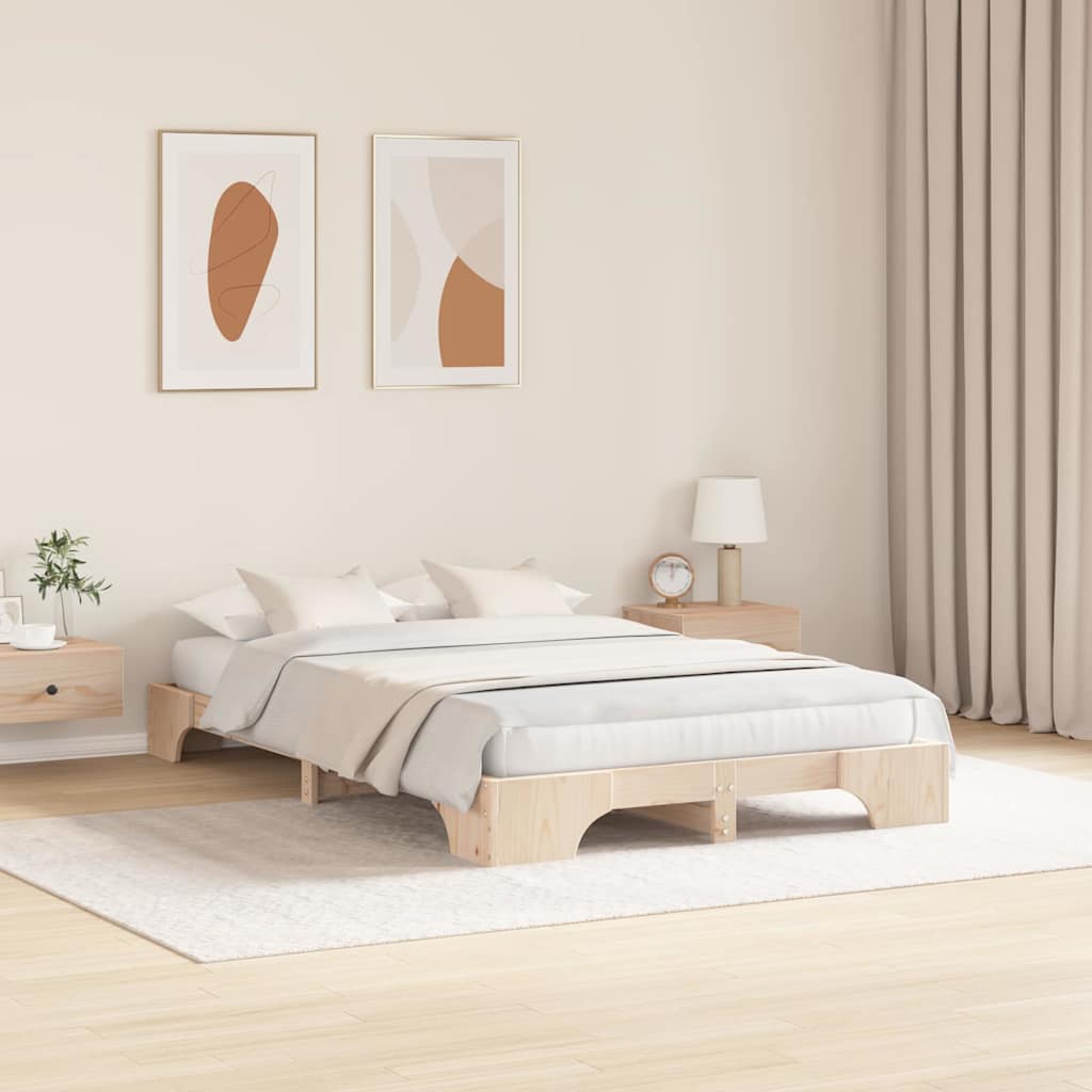 Bed Frame 90 x 190 cm Solid Pine Wood 20 cm Height Natural 140 cm