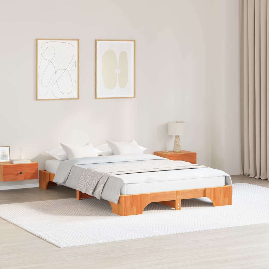 Bed Frame Solid Pine Wood Wax brown