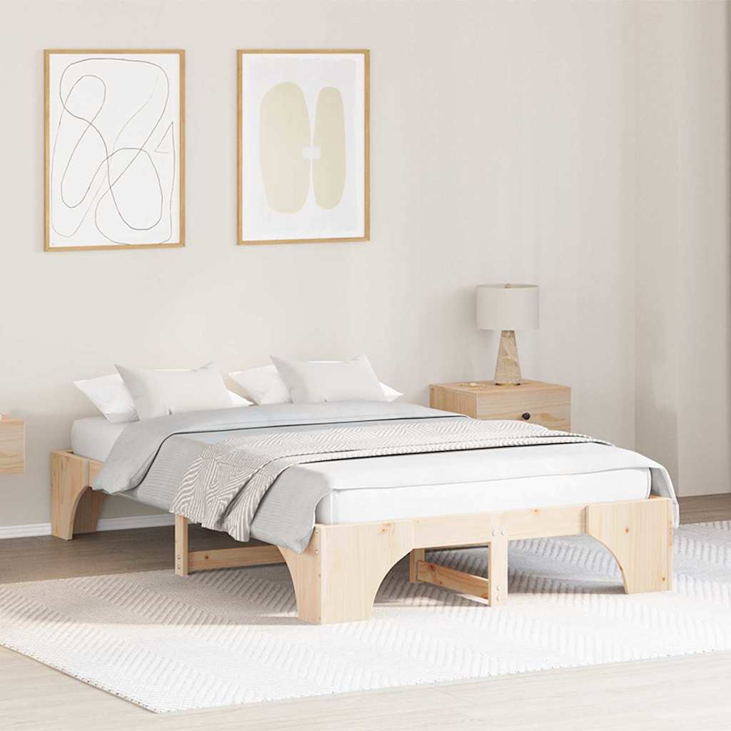 Bed Frame 90 x 190 cm Solid Pine Wood 30 cm Height Natural 140 cm