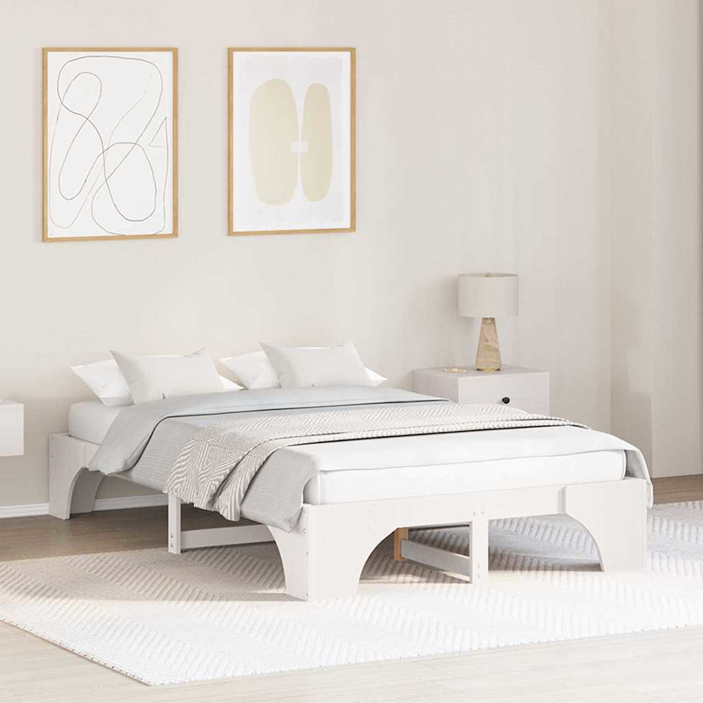 Bed Frame 90 x 190 cm Solid Pine Wood 30 cm Height White 140 cm