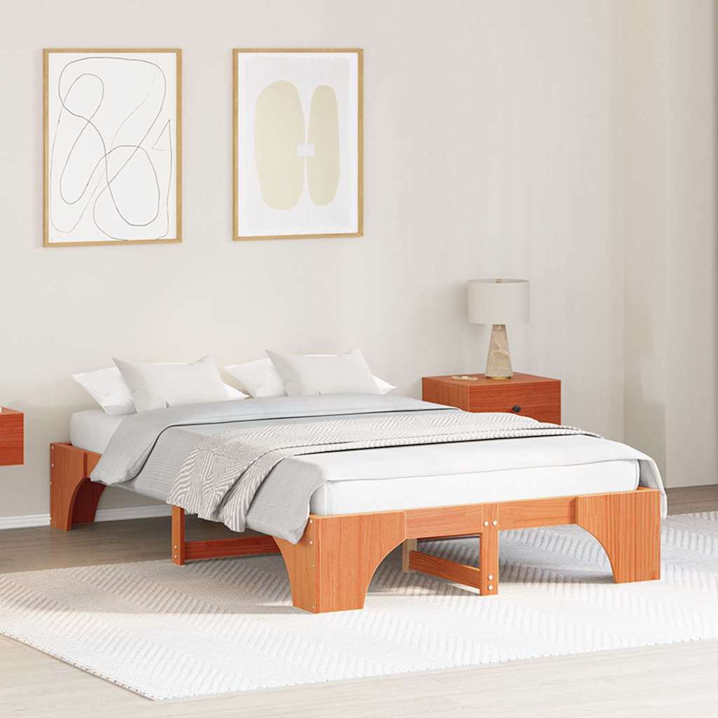 Bed Frame 90 x 190 cm Solid Pine Wood 30 cm Height Wax brown 135 cm