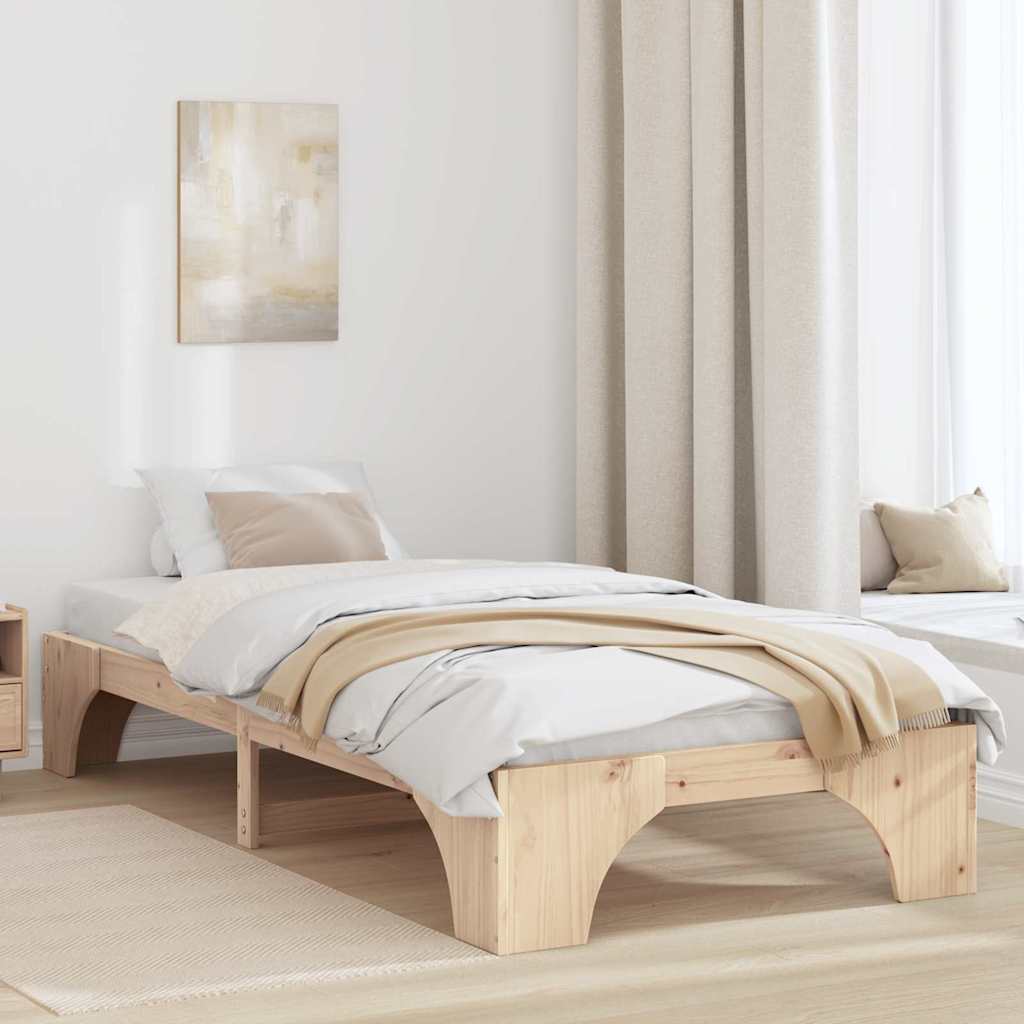 Bed Frame 90 x 190 cm Solid Pine Wood 30 cm Height Natural 75 cm
