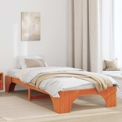 Bed Frame 90 x 190 cm Solid Pine Wood 30 cm Height Wax brown 75 cm