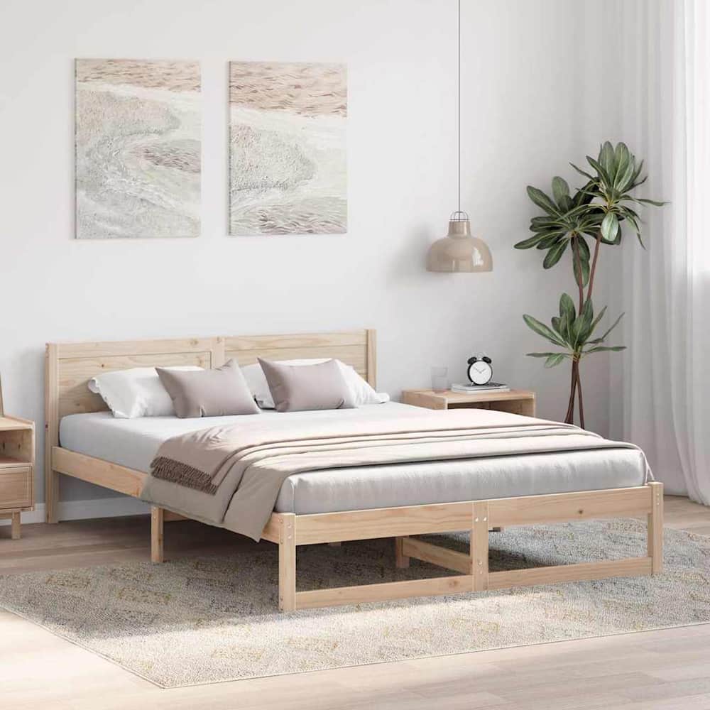 Bed Frame with Headboard Solid Pine Wood Length 200 cm Natural 160 cm