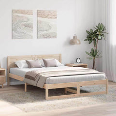 Bed Frame with Headboard Solid Pine Wood Length 200 cm Natural 160 cm
