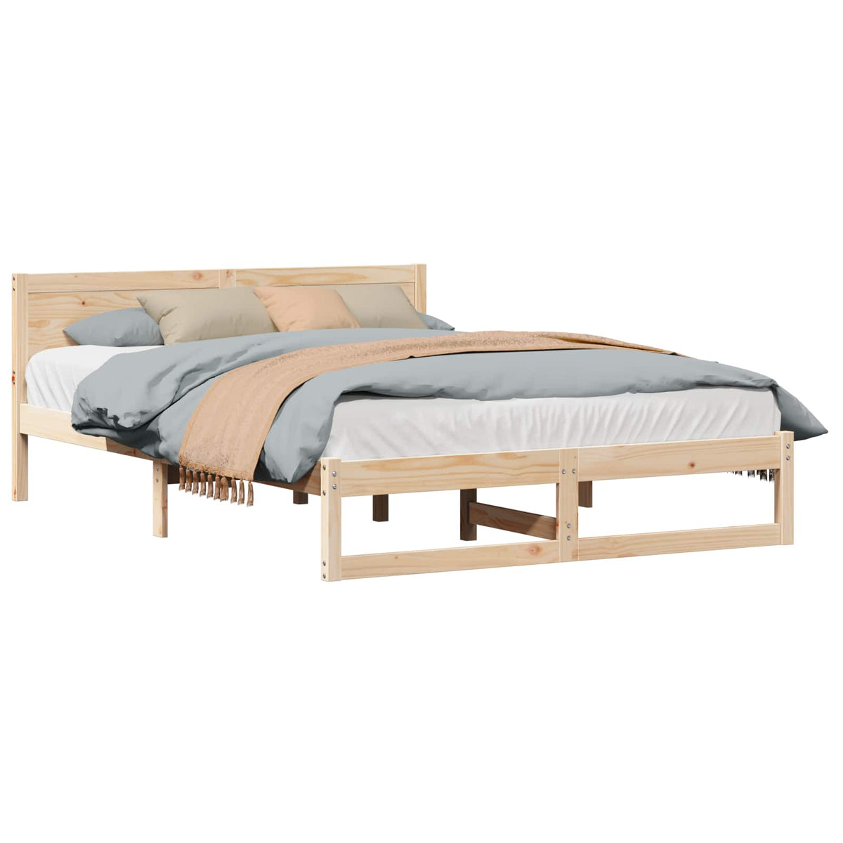 Bed Frame with Headboard Solid Pine Wood Length 200 cm Natural 160 cm