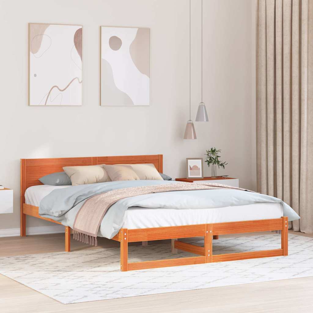 Bed Frame Headboard Solid Pine Wood Length Wax Brown