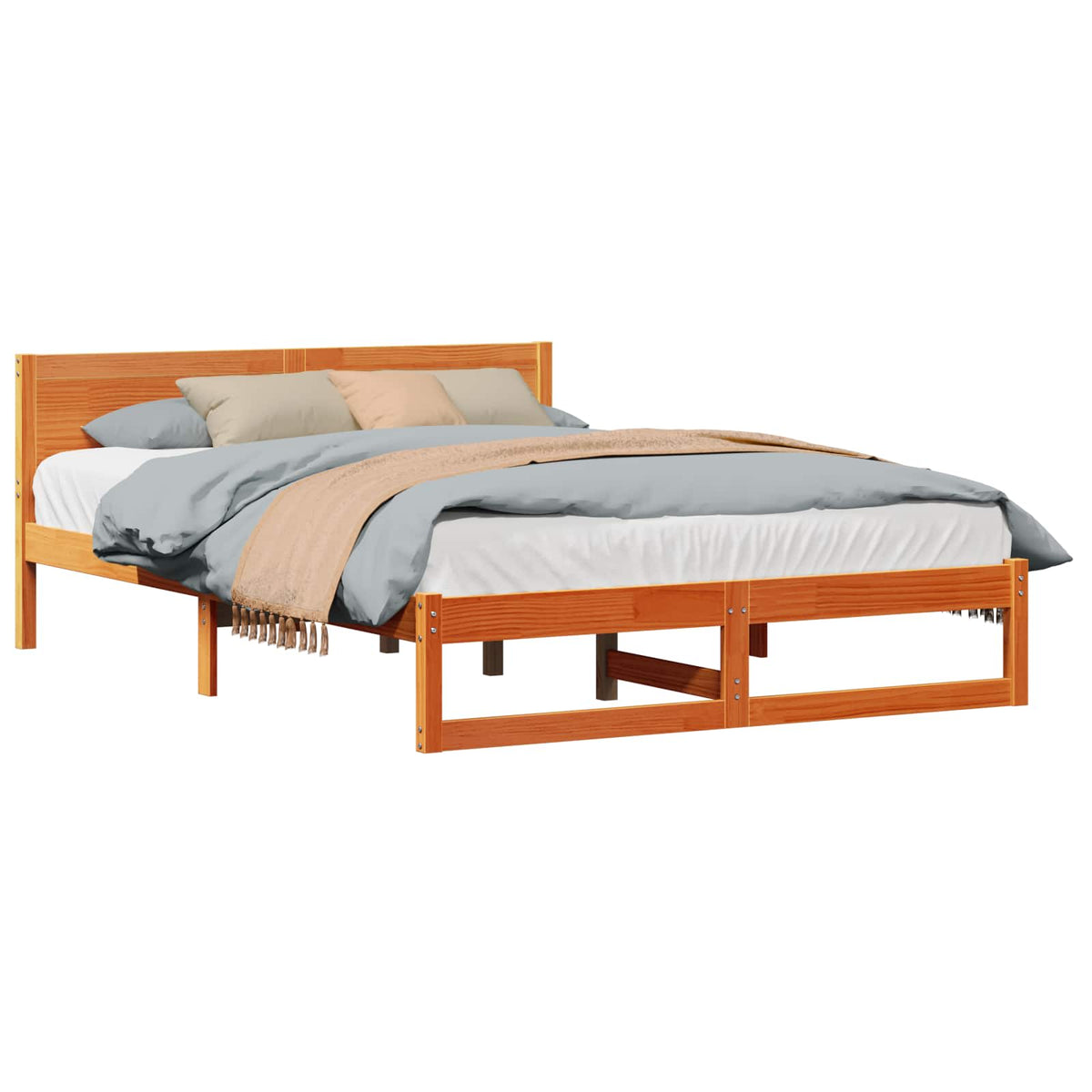 Bed Frame with Headboard Solid Pine Wood Length 200 cm Wax Brown 140 cm